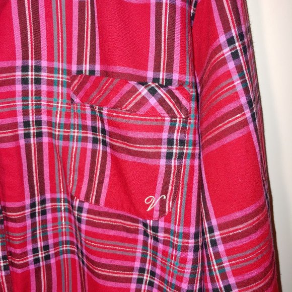 Victoria‘s Secret Red Plaid Long Sleeve Embroidered Pajama Shirt Size L - Picture 2 of 5